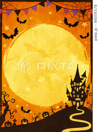 城や蝙蝠のシルエットのハロウィンの満月の夜のベクターイラスト背景(ガーランド) 城や蝙蝠のシルエットのハロウィンの満月の夜のベクターイラスト背景(ガーランド) 90056578