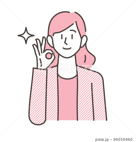 人差し指と親指でOKサインをつくる女性【ベクターイラスト素材】 人差し指と親指でOKサインをつくる女性【ベクターイラスト素材】 90056960