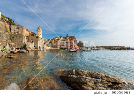 Beach and Port of the Ancient Vernazza village - Cinque Terre Liguria Italy Beach and Port of the Ancient Vernazza village - Cinque Terre Liguria Italy 90056963