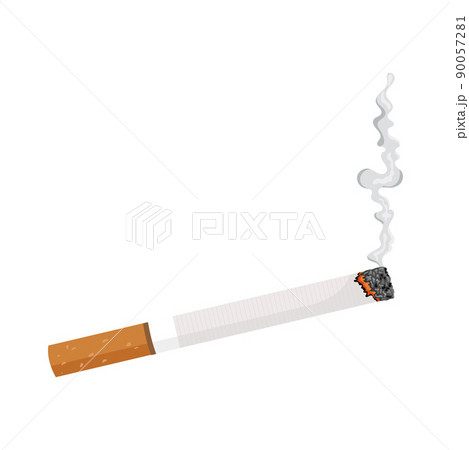Smoldering cigarette with smoke. Vector illustration isolated white background. Smoldering cigarette with smoke. Vector illustration isolated white background. 90057281