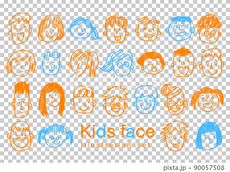 子供たちの顔　手描き　シンプルイラスト  90057508