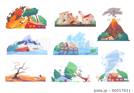 Natural disaster, elemental calamities, catastrophes vector illustration Natural disaster, elemental calamities, catastrophes vector illustration 90057631