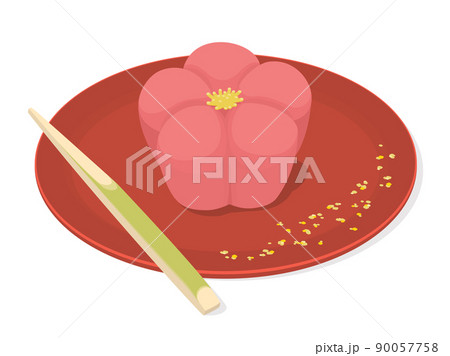 赤い銘々皿に置かれた和菓子のイラスト 梅の練りきり 赤い銘々皿に置かれた和菓子のイラスト 梅の練りきり 90057758