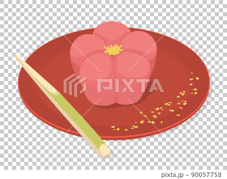 Illustration of Japanese sweets placed on a red plate 90057758