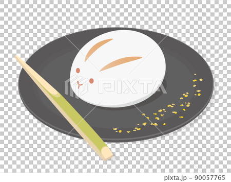 黒い銘々皿に置かれた和菓子のイラスト　うさぎの練りきり 90057765