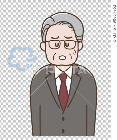 ため息をついて困るシニアビジネスマンのイラスト ため息をついて困るシニアビジネスマンのイラスト 90057952