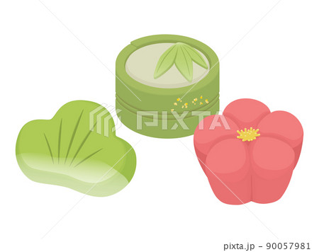 松竹梅の和菓子のイラスト　練りきり 90057981