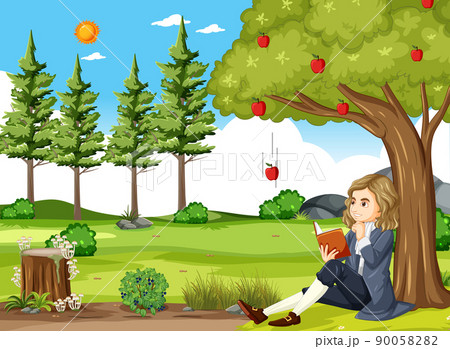 Isaac Newton sitting under apple tree Isaac Newton sitting under apple tree 90058282