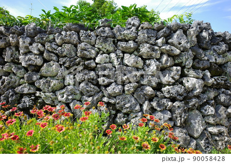 きれいに積まれた竹富島の石垣 90058428