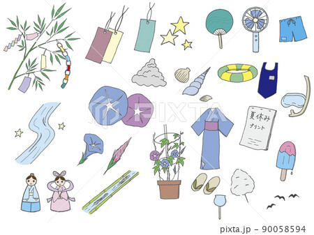 初夏・夏イメージ　イラストセット集（手描き　ベクター） 90058594