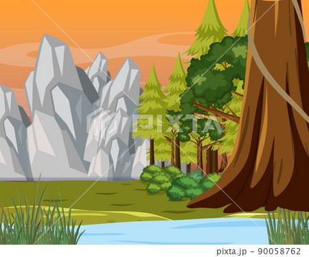 Nature scene with trees and fields 90058762