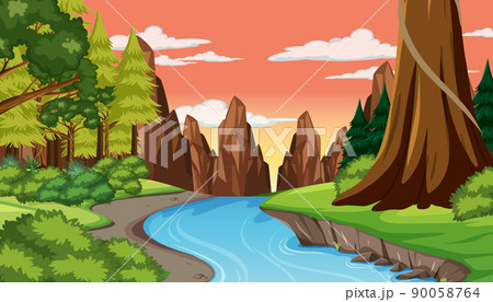 Nature scene with trees and fields 90058764