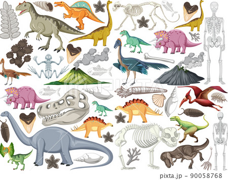 Set of different prehistoric dinosaur animal 90058768