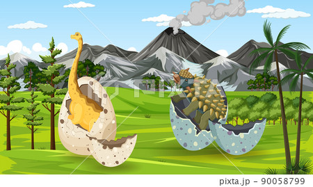 Scene with dinosaurs in the forest 90058799