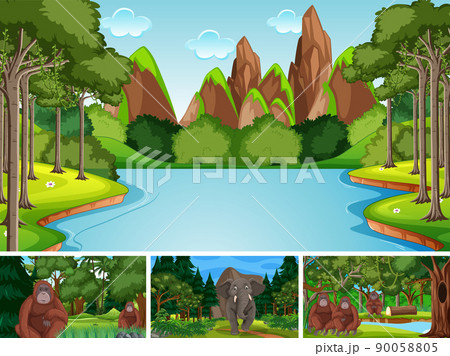 Scene with wild animals in the forest Scene with wild animals in the forest 90058805