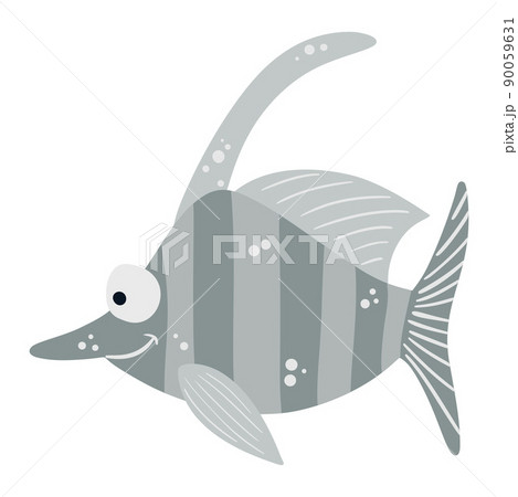 Sea fish. Cute underwater character.  A tropical underwater aquatic creature. Vector illustration on a white background in cartoon style. 90059631