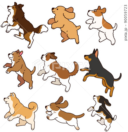 ジャンプするシンプルで可愛い犬のイラストセットE 主線あり ジャンプするシンプルで可愛い犬のイラストセットE 主線あり 90059723
