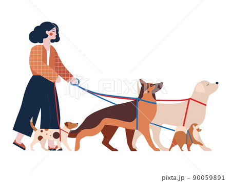 Pet Sitter Woman with Group of Dogs 90059891