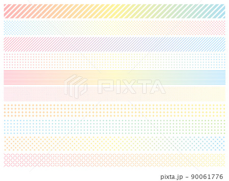 カラフルなグラデーションの幾何学模様の横長ラインセット カラフルなグラデーションの幾何学模様の横長ラインセット 90061776