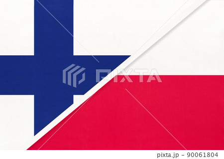 Finland and Poland, symbol of country. Finnish vs Polish national flags. Finland and Poland, symbol of country. Finnish vs Polish national flags. 90061804