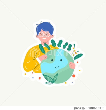 Happy Earth Day sticker! Ecology, recycle, zero waste set with save environment vector illustration. Eco badges with girl, nature plant. Design for shopping bag, t-shirt, apparel, clothes, banner Happy Earth Day sticker! Ecology, recycle, zero waste set with save environment vector illustration. Eco badges with girl, nature plant. Design for shopping bag, t-shirt, apparel, clothes, banner 90061918