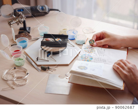 Jewelry designer workplace at home. Jewelry designer workplace at home. 90062687