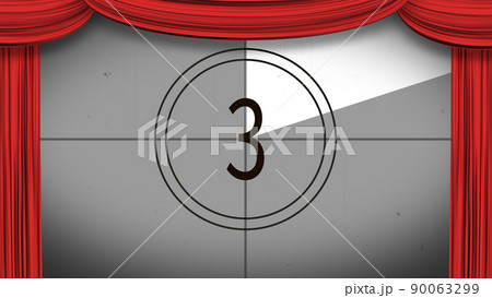 カーテンが開く カウントダウン(3) スクリーン:白黒 カーテン:赤 カーテンが開く カウントダウン(3) スクリーン:白黒 カーテン:赤 90063299