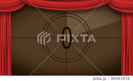 カーテンが開く カウントダウン（0）　スクリーン：こげ茶 カーテン：赤 90063918