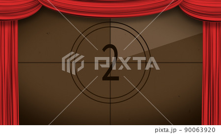 カーテンが開く カウントダウン（2）　スクリーン：こげ茶 カーテン：赤 90063920
