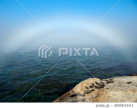 Rainbow over water. 90065441