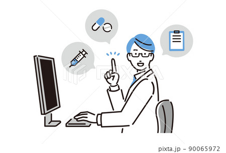 人物 パソコンを操作しながら説明する男性ドクター 人物 パソコンを操作しながら説明する男性ドクター 90065972