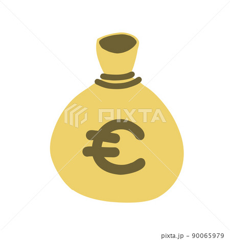 お金袋のイラスト　ラフな手書き風　線なし　ユーロ　€ 90065979