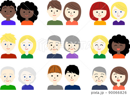 いろいろな大人二人組(夫婦カップル友達など)バリエーションセット_笑顔 いろいろな大人二人組(夫婦カップル友達など)バリエーションセット_笑顔 90066826