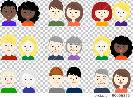 いろいろな大人二人組(夫婦カップル友達など)バリエーションセット_笑顔 いろいろな大人二人組(夫婦カップル友達など)バリエーションセット_笑顔 90066826