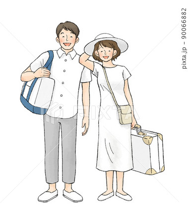 白い夏服の夫婦（旅行） 90066882