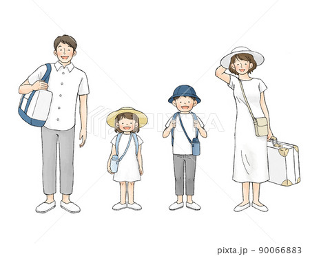 白い夏服の家族（旅行） 90066883