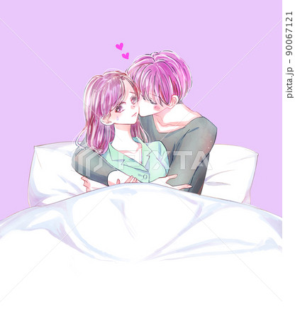 イチャイチャしたい男性と嫌がる女性　ベッド 90067121
