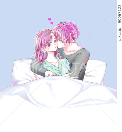 イチャイチャしたい男性と嫌がる女性　ベッド 90067122