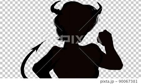 ツノとしっぽの生えた悪魔コスプレ妻の鉄拳白黒切り絵風シルエットイラスト ツノとしっぽの生えた悪魔コスプレ妻の鉄拳白黒切り絵風シルエットイラスト 90067381