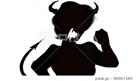 ツノとしっぽの生えた悪魔コスプレ妻の白黒切り絵風シルエットイラスト ツノとしっぽの生えた悪魔コスプレ妻の白黒切り絵風シルエットイラスト 90067384
