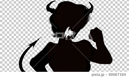 ツノとしっぽの生えた悪魔コスプレ妻の白黒切り絵風シルエットイラスト ツノとしっぽの生えた悪魔コスプレ妻の白黒切り絵風シルエットイラスト 90067384