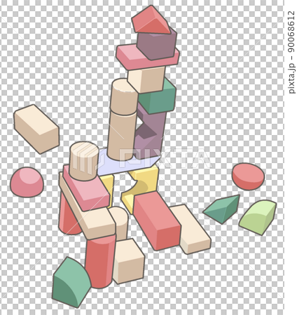 カラフルな積み木のイラスト【つみき・子ども・知育玩具・おもちゃ・木製・遊ぶ】 90068612