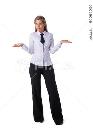 Puzzled business woman on white Puzzled business woman on white 90069036