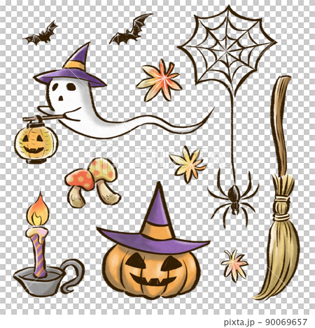 筆タッチでちょっと和風のハロウィンイラスト素材セット 90069657