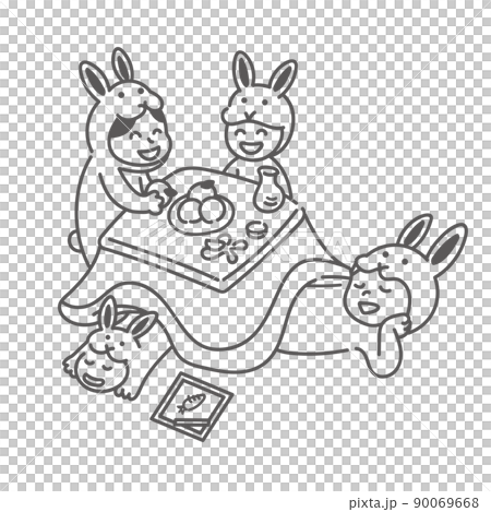 A family of four wearing a rabbit costume to relax with a kotatsu (New Year's card for the year of the rabbit in 2023) A family of four wearing a rabbit costume to relax with a kotatsu (New Year's card for the year of the rabbit in 2023) 90069668