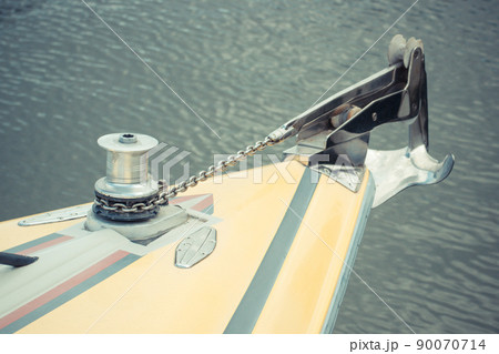 Metal chain as part of anchor. Detail of yacht 90070714
