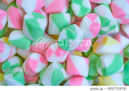Background or texture of colorful blue and pink marshmallows.Multi-colored marshmallows. 90070958