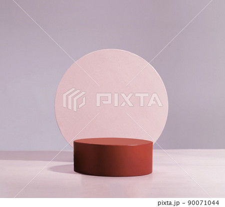 Red cylindrical podium, Cosmetic display stand on pink background 90071044