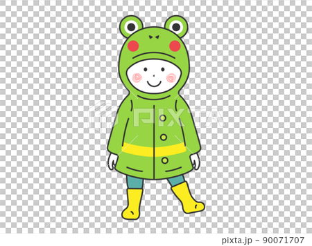一個男孩穿著青蛙雨衣的插圖 一個男孩穿著青蛙雨衣的插圖 90071707