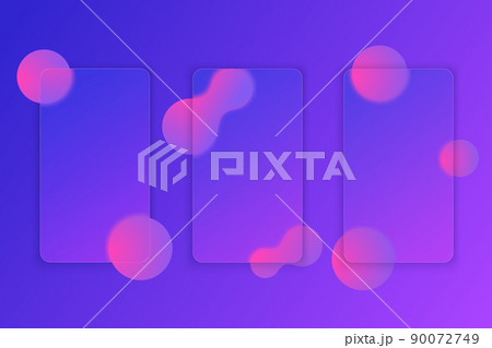 Glass morphism style modern UI template. Transparent secreen or frame with place for text and blurry shapes. Purple gradient plastic plate for web and interfaces. 90072749